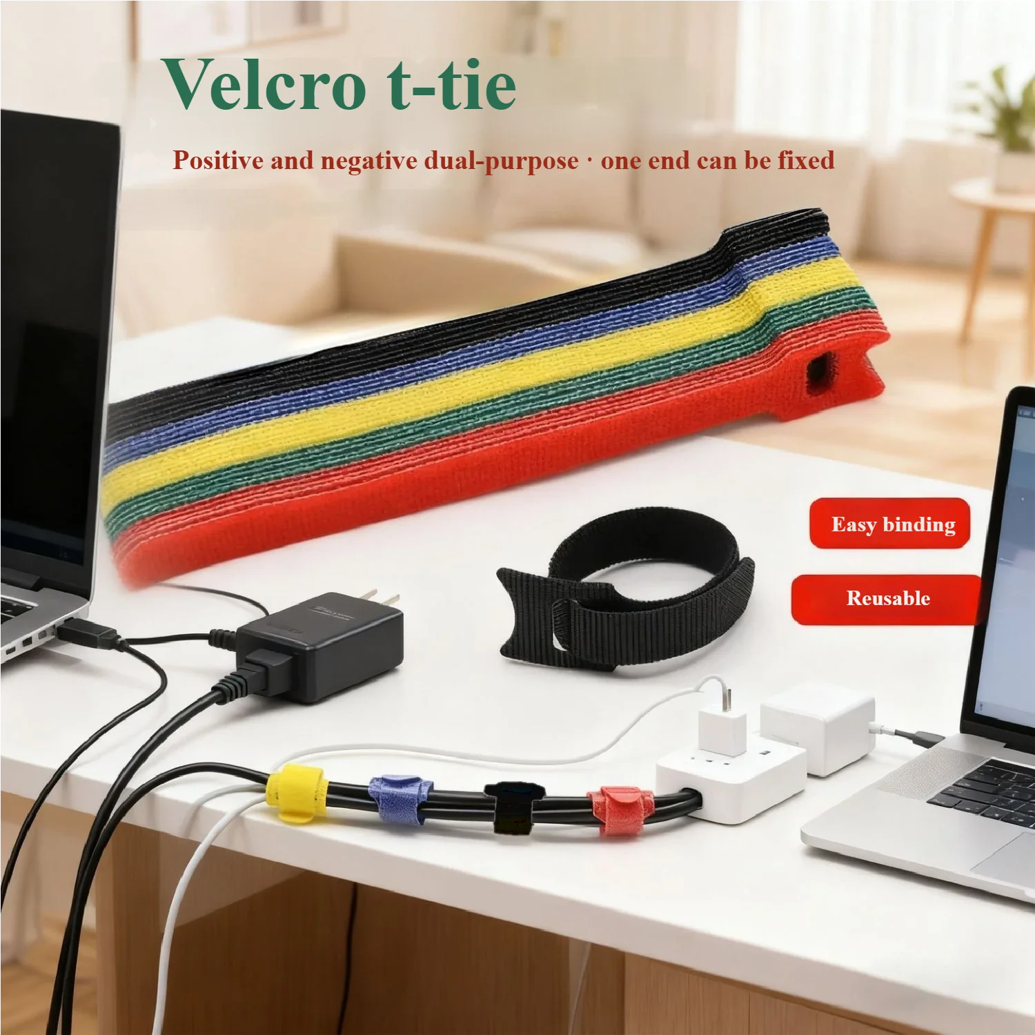 Wiederverwendbare Befestigungskabelbinder, verstellbare Kabelbinder, Nylon-Kabelmanagementgurte, Hakenschlaufe, Kabel-Organizer, Kabelbinder Image