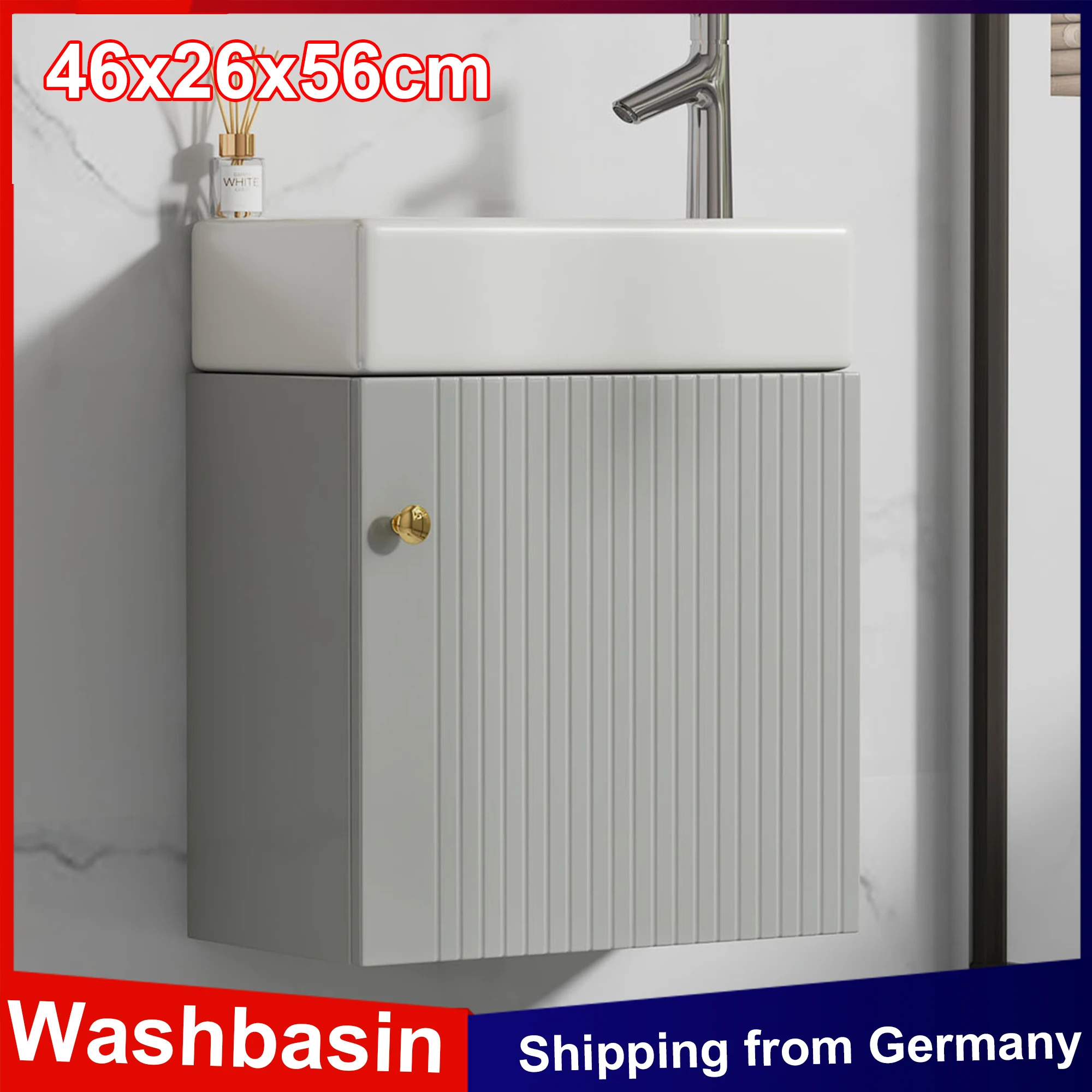 Anajqaqia Badezimmerschrank 46 x 26 x 56 cm, Waschbecken mit Unterschrank, schmales WC-Waschbecken, Badezimmermöbel für kleine Badezimmer