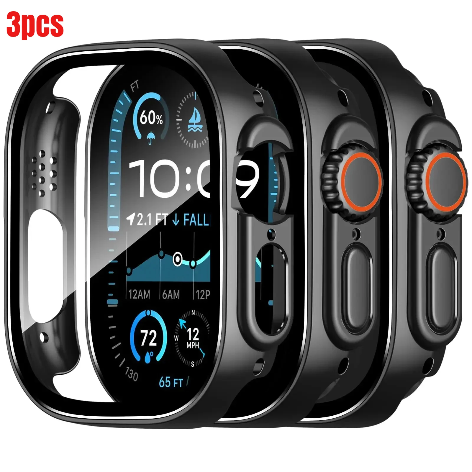3 Stück Abdeckung für Apple Watch Case Ultra 3 2 49 mm Armband Zubehör Hard PC Bumper Shell Displayschutzfolie iWatch Serie Ultra 49 mm Image