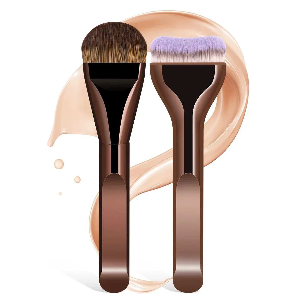 Neue 2-teilige professionelle Foundation-Make-up-Pinsel, weiches, dichtes Haar zum Mischen von Flüssigkeiten, Creme, makelloses Puder, Make-up-Schönheitswerkzeuge Image