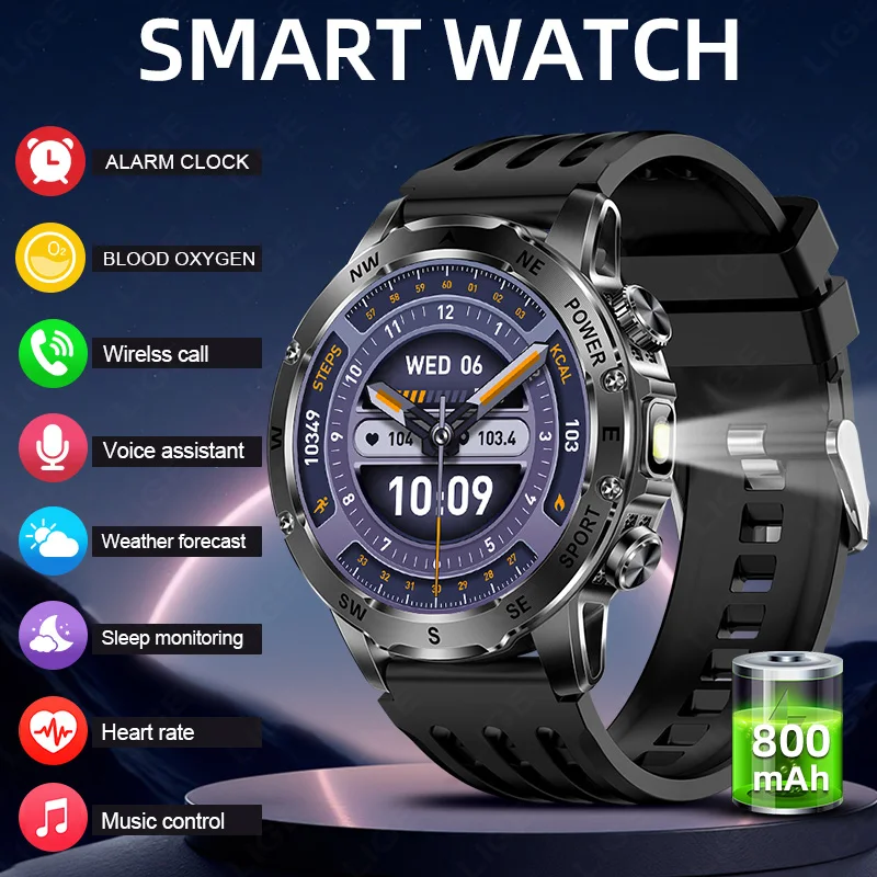 LIGE Smart Uhr Sport Modus Drahtlose Anruf IP68 Wasserdicht 800 mAh Batterie Musik Steuerung Männer SmartWatch Für Android & l0S Neue Image