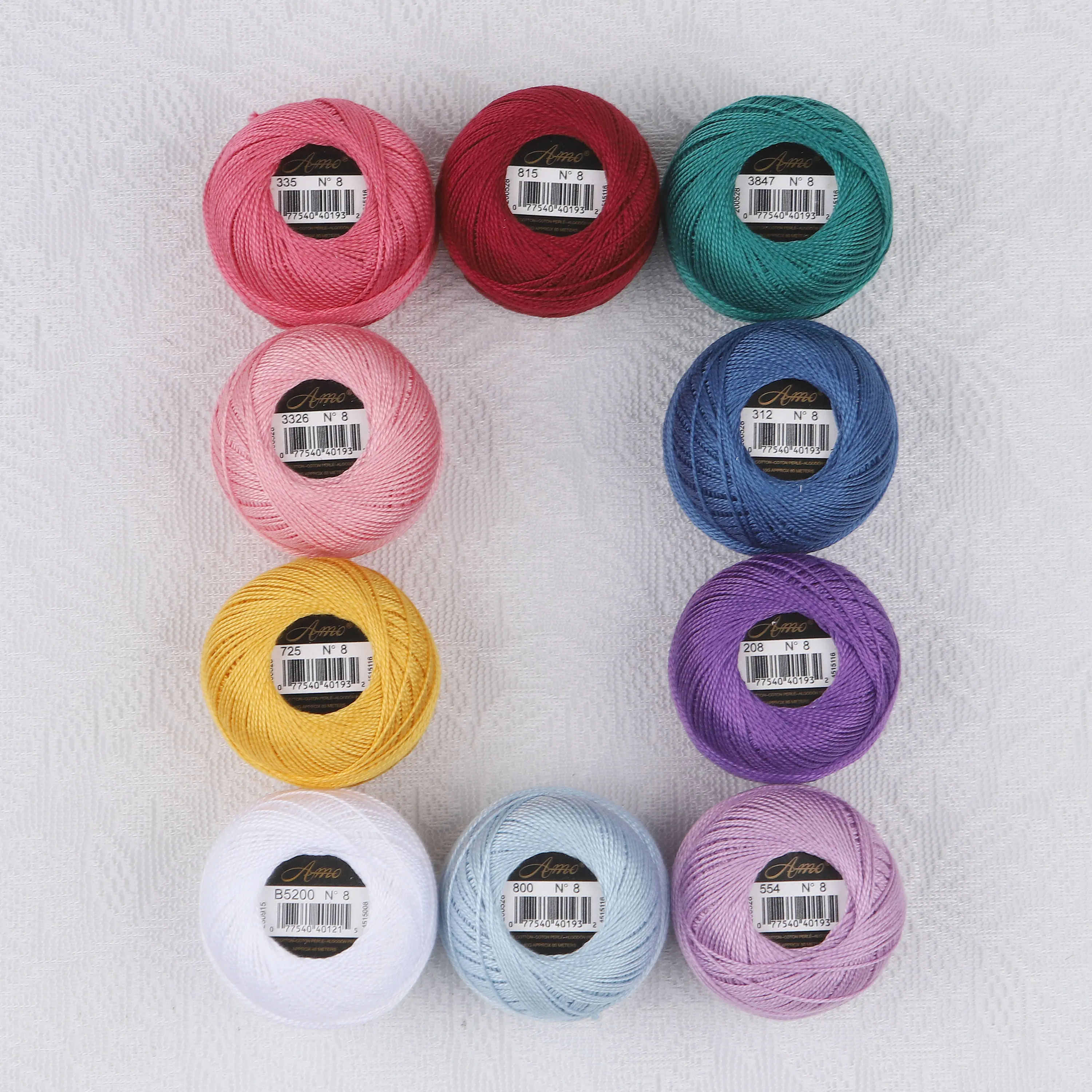 10-Farben-Set, Größe 8, doppelt merzerisierter ägyptischer Perlenfaden aus langer Faserbaumwolle für Häkelstickerei, 10 Gramm (80 m), pro Kugel Image