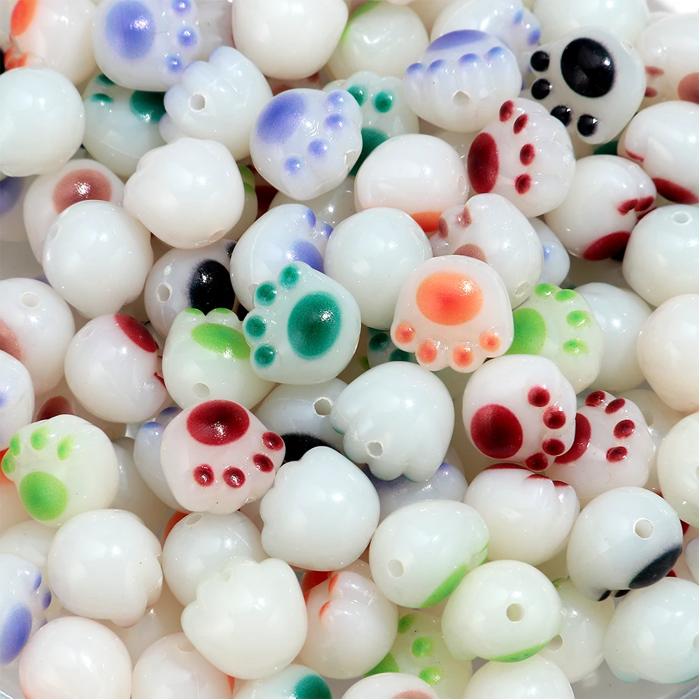 30 teile/los Bunte Acryl Nette Katze Pfote Lose Spacer Bead Charms für Schmuck Machen DIY Halskette Armband Schlüsselbund Zubehör Image