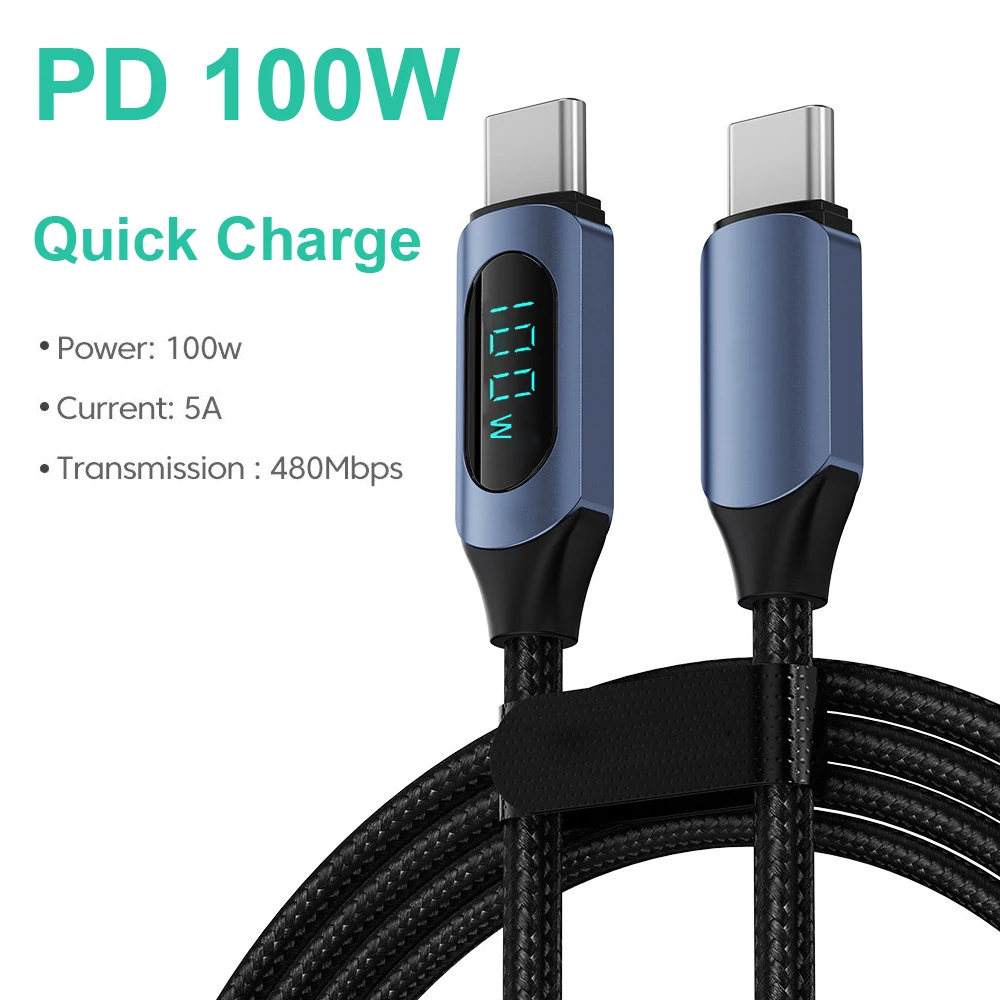 100 W 1 m/2 m Echtzeit-Digitalanzeige Typ C auf Typ C-Kabel PD-Schnellladegerät USB C auf USB C-Kabel für iPhone 15 16 Datenkabel Image