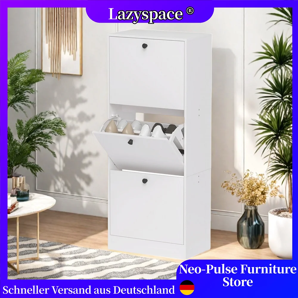 Lazyspace Schuhschrank mit 3 Klappen, Schuhschneider, schmales Schuhregal mit verstellbarer Trennwand, 12 Paar Schuhschrank