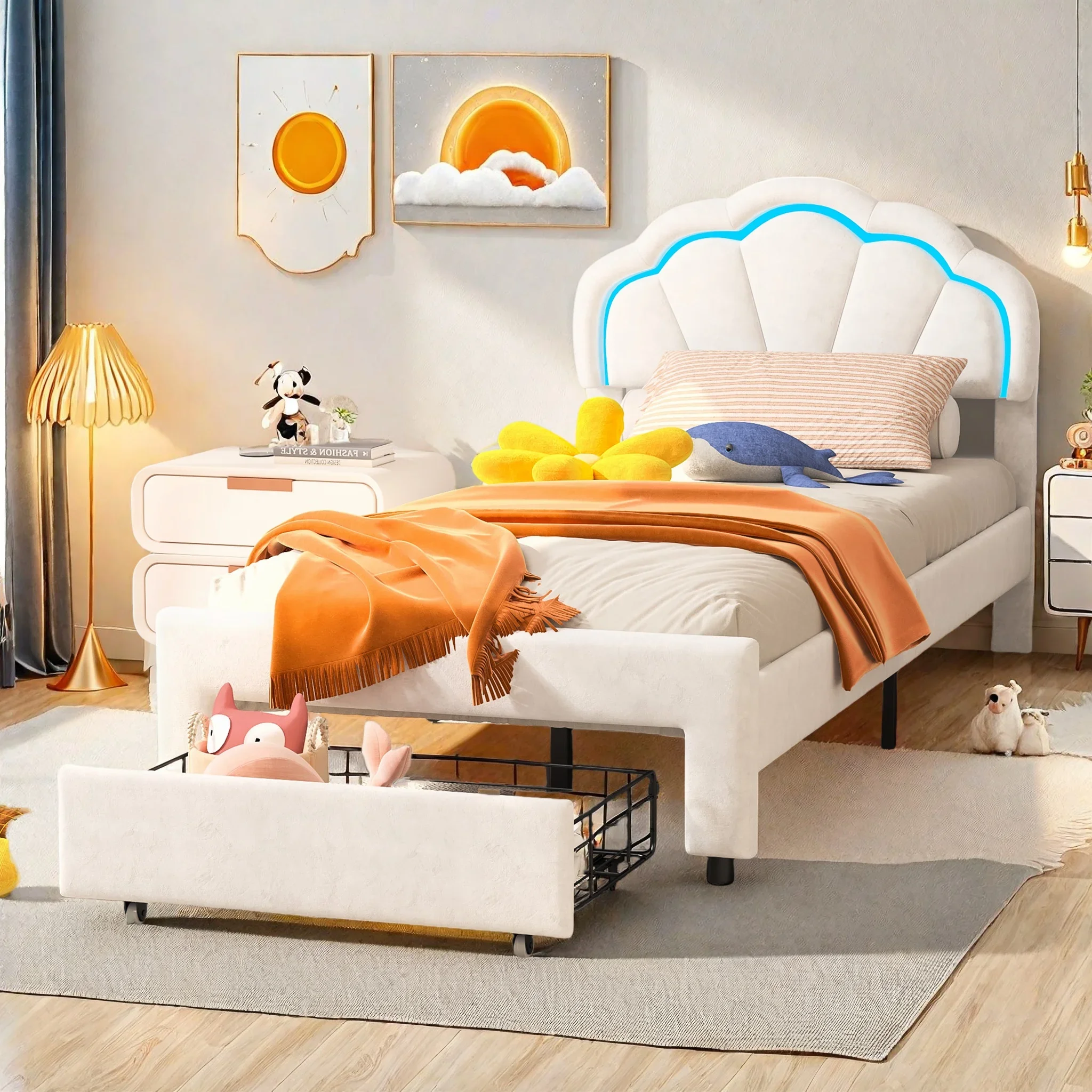 Rosahqnda Bezogene Bettgestell mit blumenförmigem Kopf, Bettgestell, Einzelbett, Blütenbett, Jugendbett