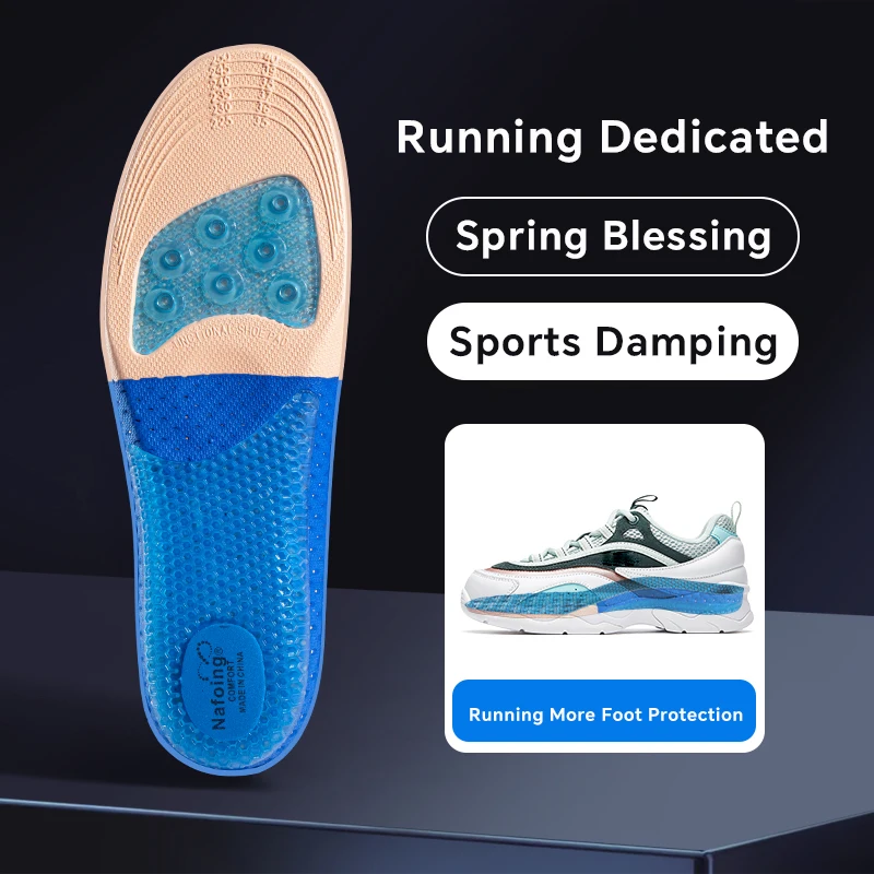 2 Paar blaue TPU-Sport-Einlegesohlen, Fußgewölbeunterstützplatte, elastische Einlegesohlen für Herren und Damen Image