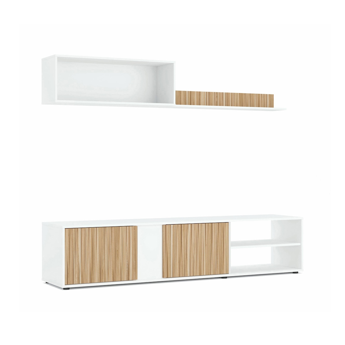 Dmora Daasmundse Wohnwand, TV-Ständer, Wohnzimmermöbel, Zusammensetzung des Wohnzimmersets, 180 x 33 x 40 cm, Weiß und Eiche Image