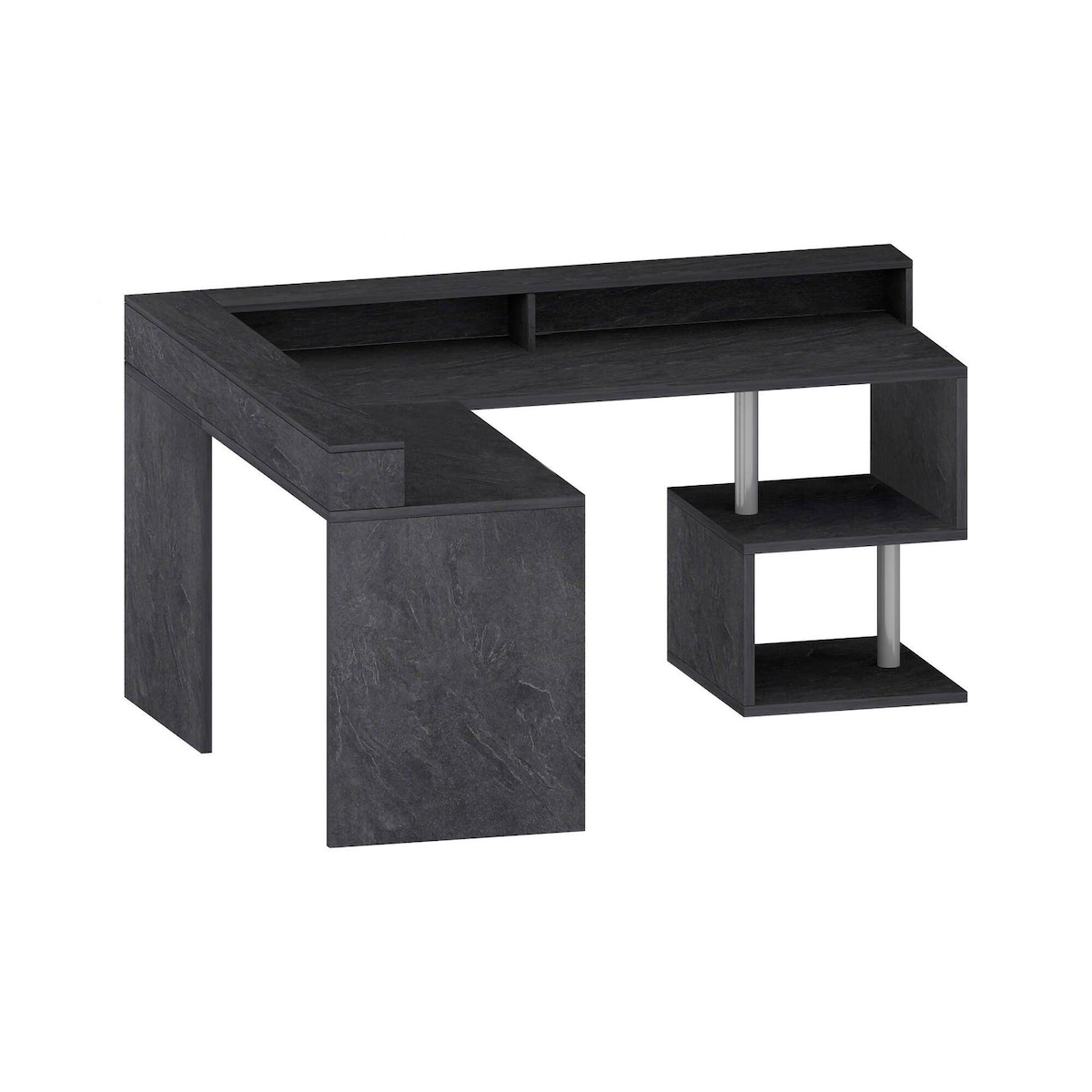 Dmora Schreibtisch Dcalhanogl, Eckschreibtisch mit Ablagefächern und LED-Leuchten, Mehrzweck-Büroschreibtisch mit Platte, 180x92,5x160 cm, Schiefer Image