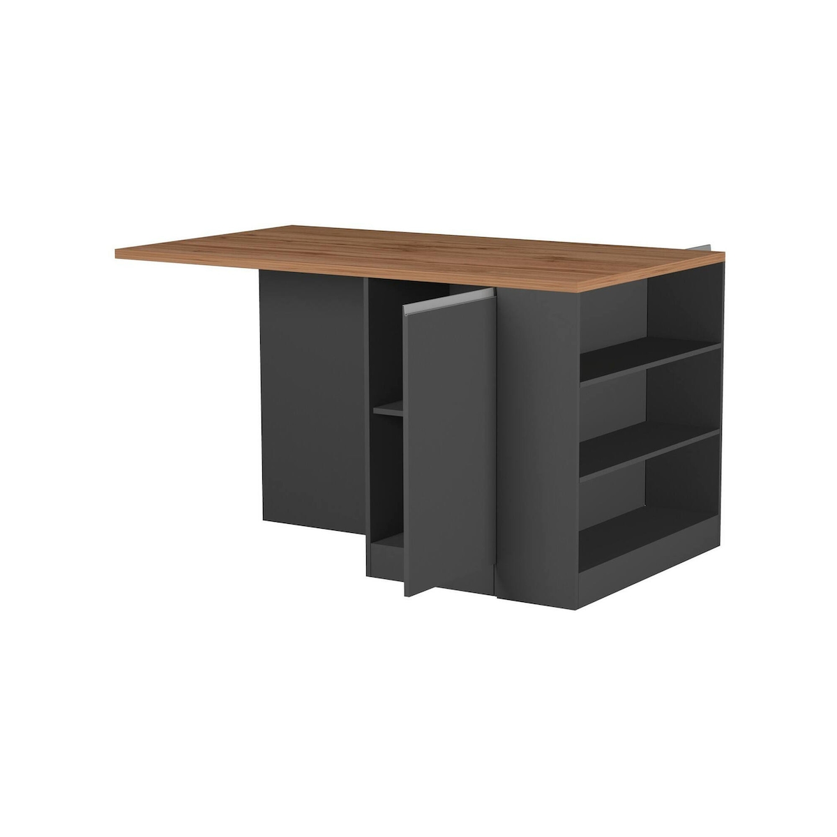 Dmora Kücheninsel Dcannaval, Mehrzweckschrank, Küchenzeile Schrank, Zusätzlicher Tisch, 100 % Made in Italy, 160 x 90 x 90 cm, Anthrazit und Eiche Image