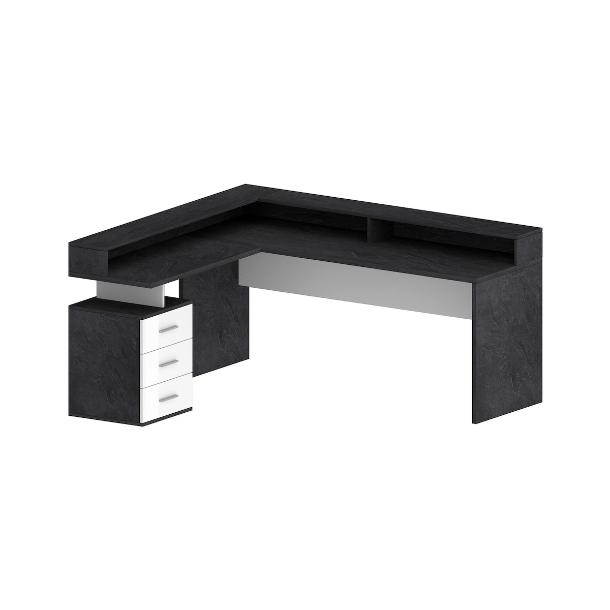 Dmora Schreibtisch Dcerretell, Eckschreibtisch mit Platte, Mehrzweck-Büroschreibtisch, 180x90h160 cm, Weiß und Schiefer Image