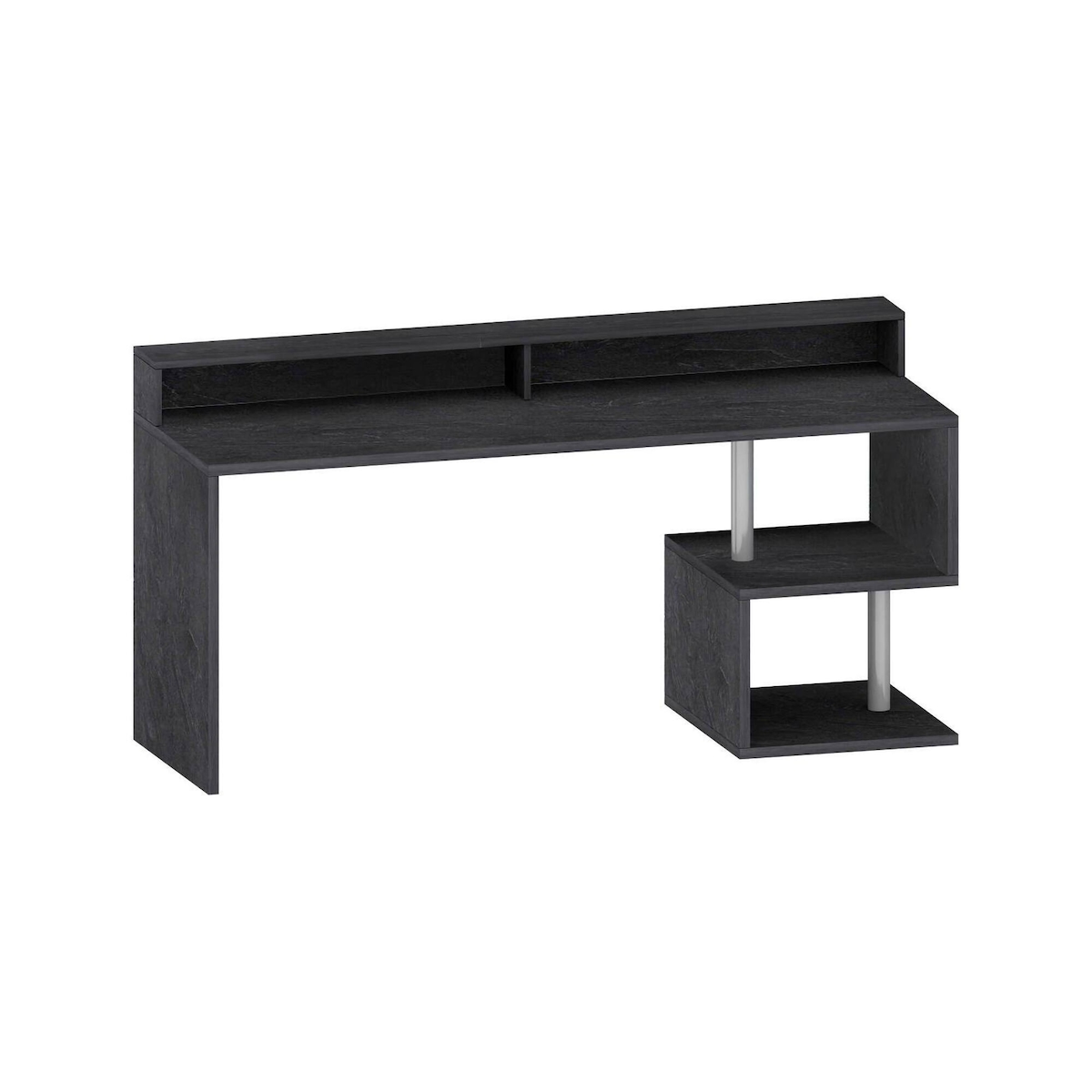 Dmora Schreibtisch Dcalebokol, Linearer Schreibtisch mit Ablagefächern und LED-Leuchten, Mehrzweck-Büroschreibtisch mit Platte, 180x60h93 cm, Schiefer Image