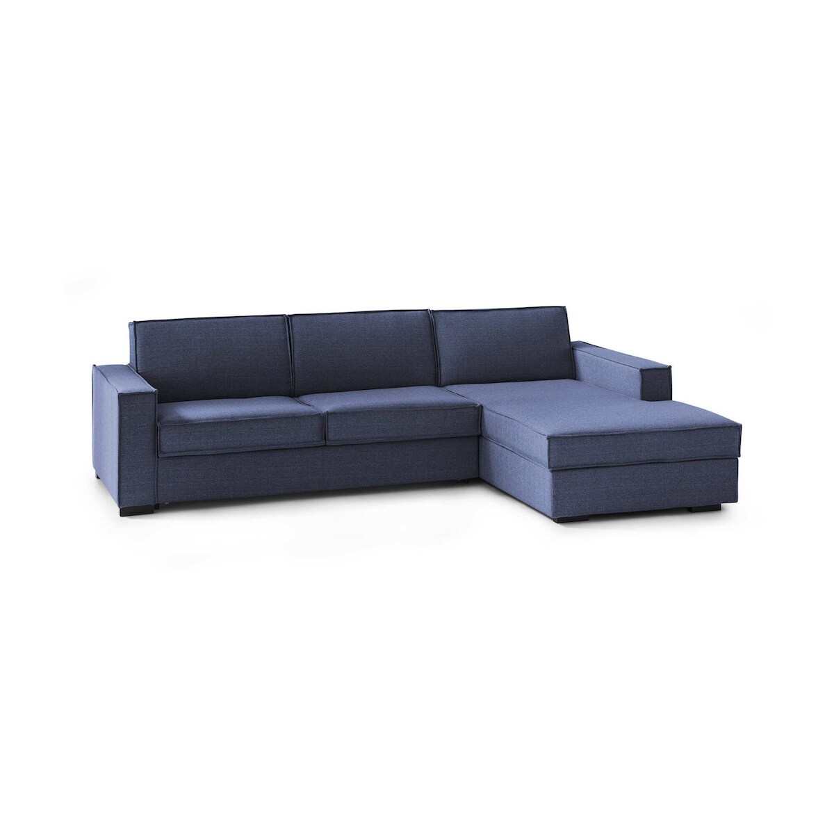 Dmora Festes Sofa Dgodea, Ecksofa, 100 % Made in Italy, Wohnzimmersofa mit rechter Containerhalbinsel, mit schmalen Armlehnen, 260 x 95 x 90 cm, Blau Image