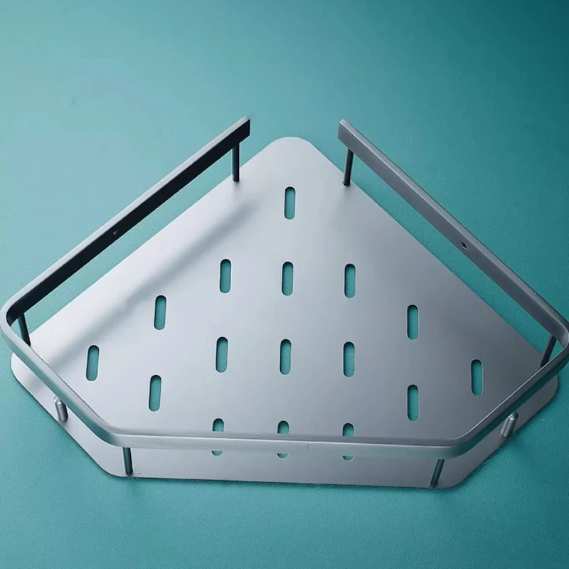 Panier triangulaire en laiton gris, support de rangement mural pour salle de bain, support de rangement pour salle de bain d'hôtel, support d'angle pour salle de bain