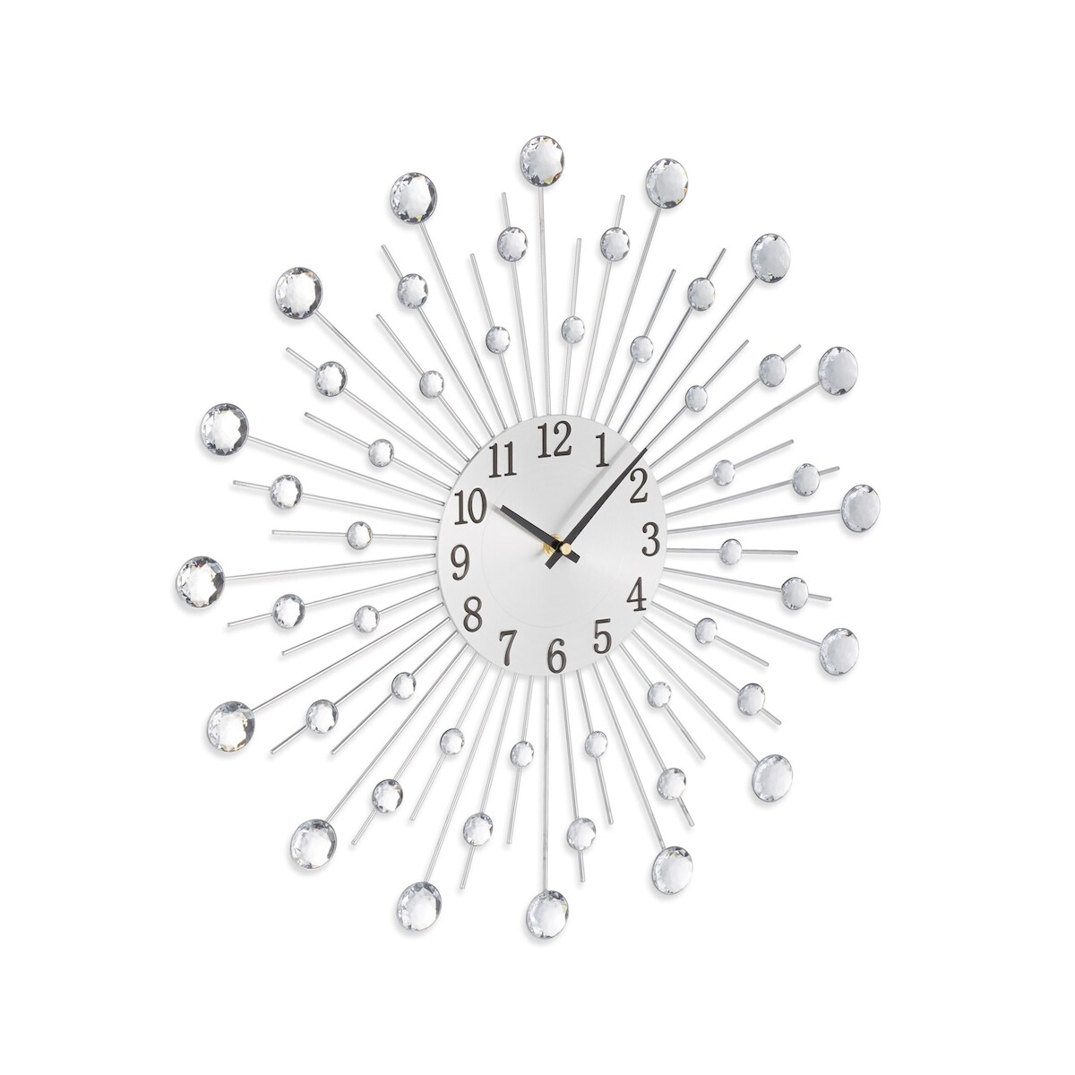 Relaxdays Wanduhr, glitzerndes Diamanten-Design, batteriebetrieben, Küchenuhr analog, Ø 50 cm, Wohnzimmeruhr, silber Image