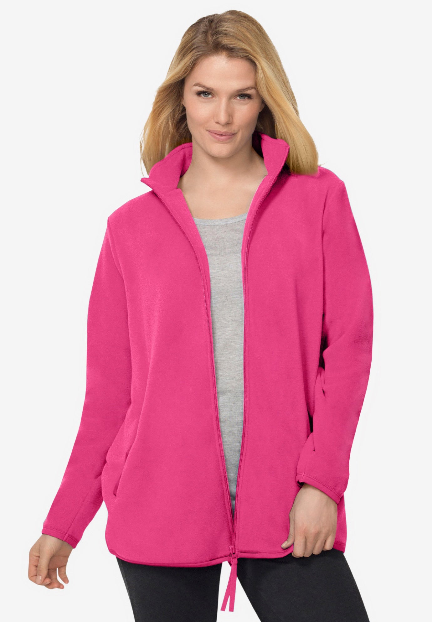 Plus Size Women's Zip-Front Microfleece Jacket by Woman Within in Raspberry Sorbet (Size 1X)