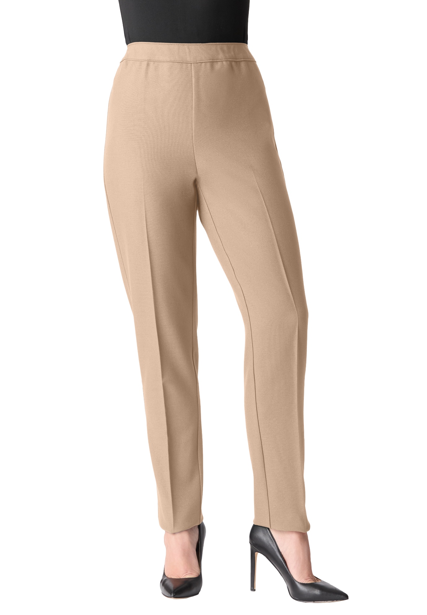 Plus Size Women's Plus Size Classic Bend Over® Pant by Roaman's in New Khaki (Size 26 W) Pull On Slacks