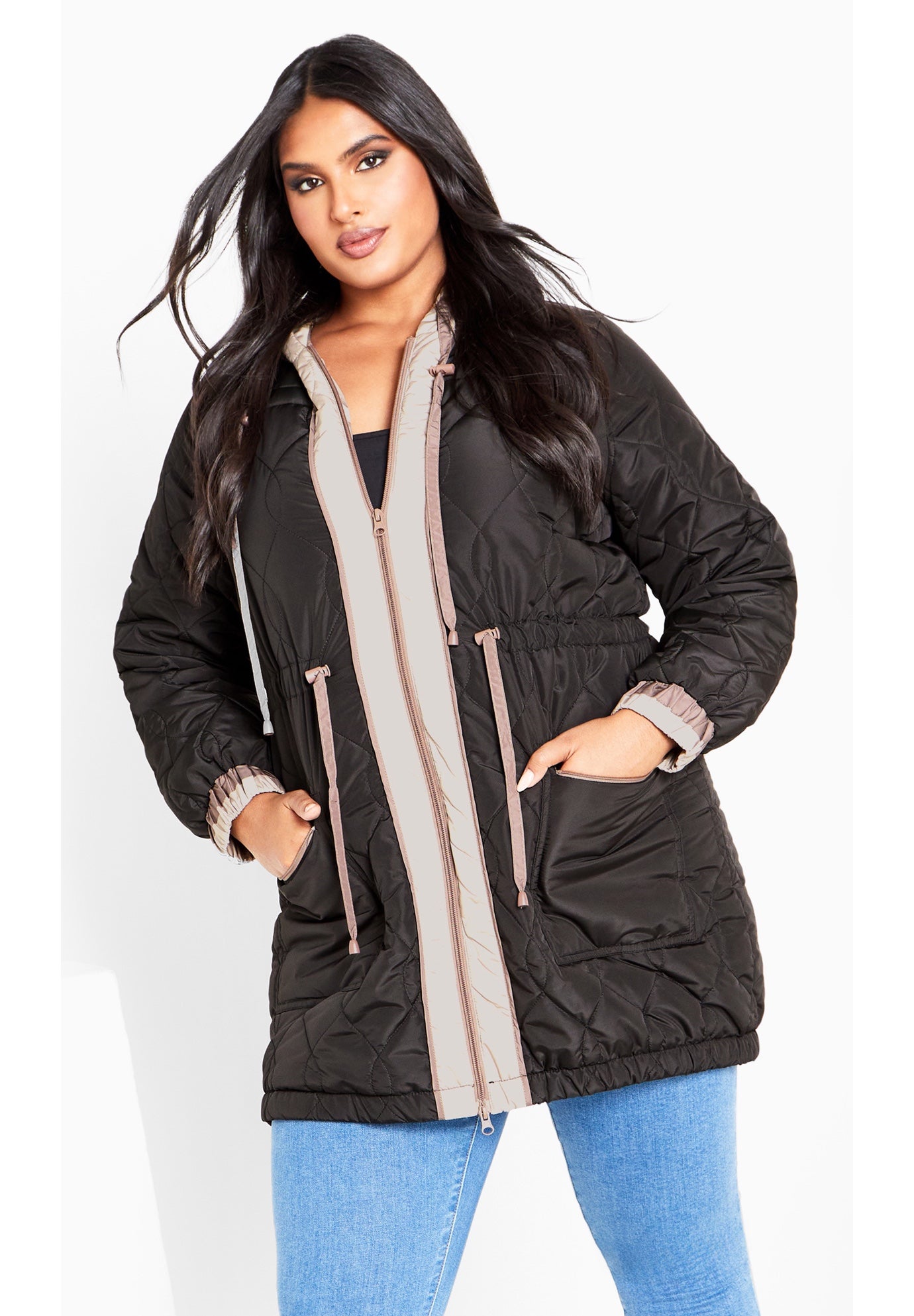 Plus Size Women's Clio Quilt Padded Hooded Neck Coat by Avenue in Black (Size 30/32)