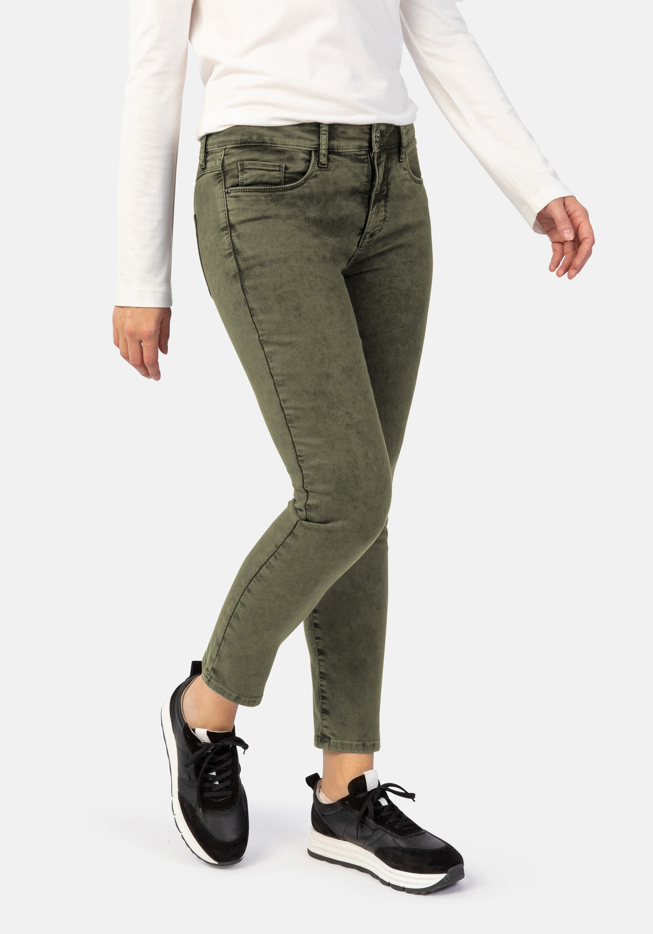 5-Pocket-Jeans STOOKER WOMEN "Florenz Colour autumn Slim Fit", Damen, Gr. 48, Länge 28, grün (olive wash), Denim/Jeans, 98% Baumwolle, 2% Elasthan, slim fit lang, Jeans 5-Pocket-Jeans, Slim Fit Casual Clean Wash Denim Jeans für Damen