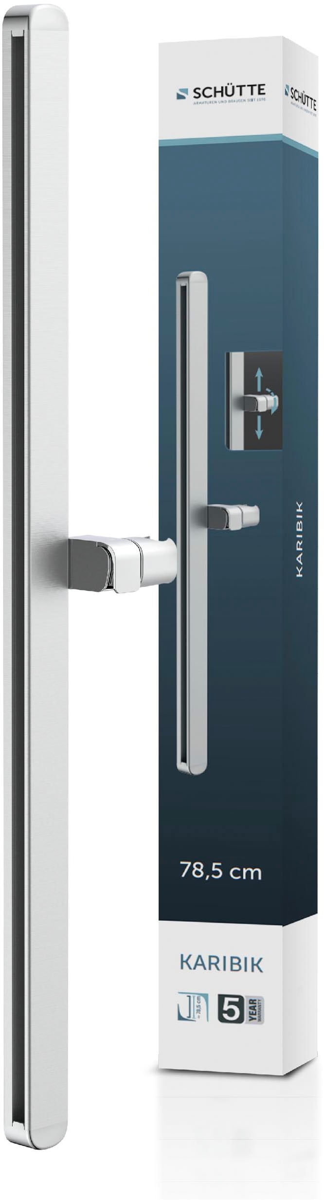 Duschstange SCHÜTTE "KARIBIK", chrom, B:10,5cm T:6,5cm, Alumimium, Duschkopfhalterungen, Hochwertige Brausestange mit Design-Brausehalter