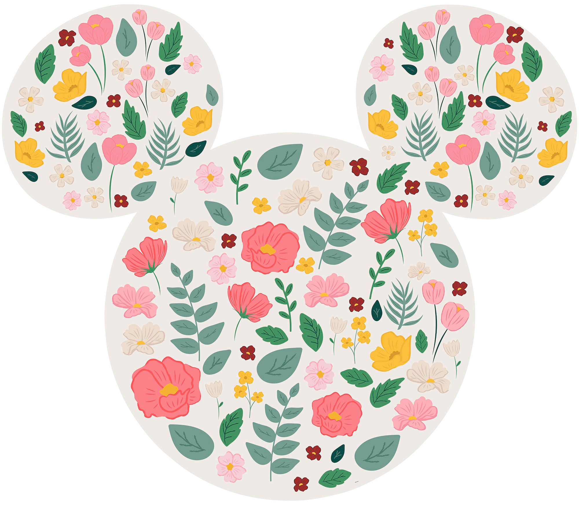 Vliestapete KOMAR "Vlies selbstklebend - Mickey Head Wildflowers - Größe 125 x 125 cm", bunt, B:125m L:125m, Vlies, Tapeten, Kinderzimmer