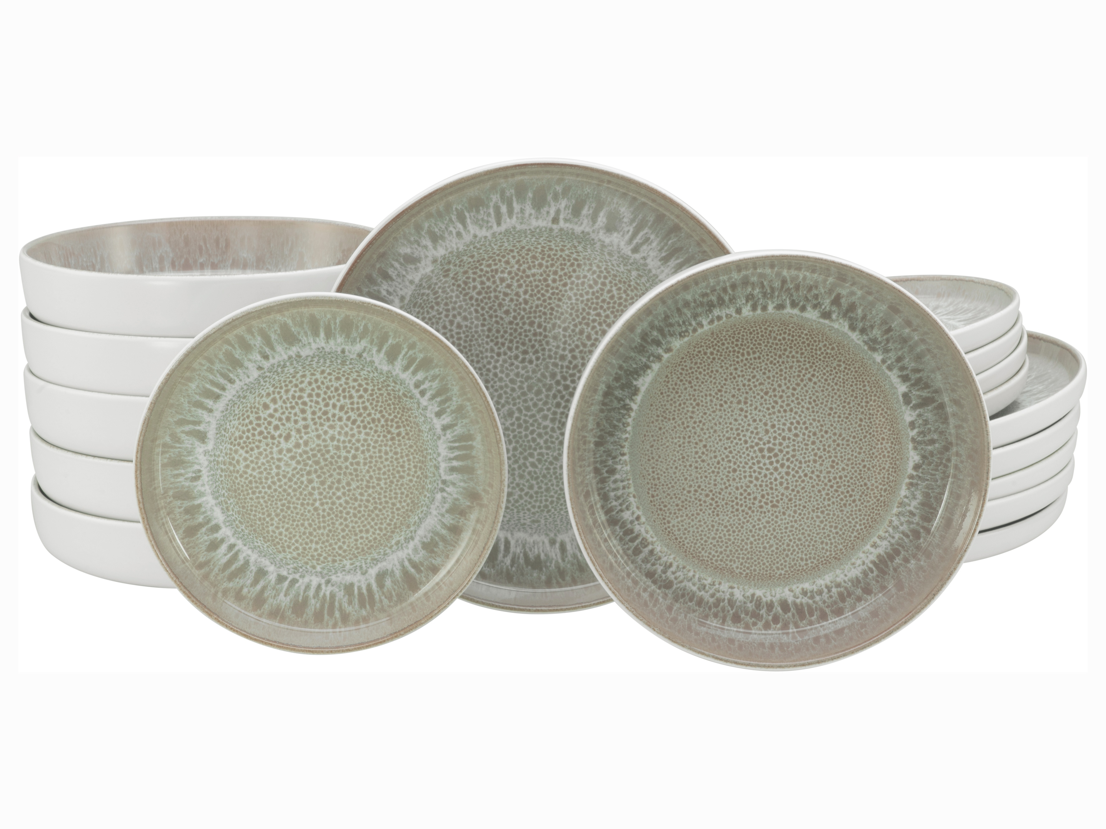 Teller-Set OTTO HOME "modernes Teller Set, Service Novalee", weiß, sand, 18 Stk., Steinzeug, Geschirr-Sets, hohe Haltbarkeit, spülmaschinen- & mikrowellengeeignet, Reaktivglasur Image