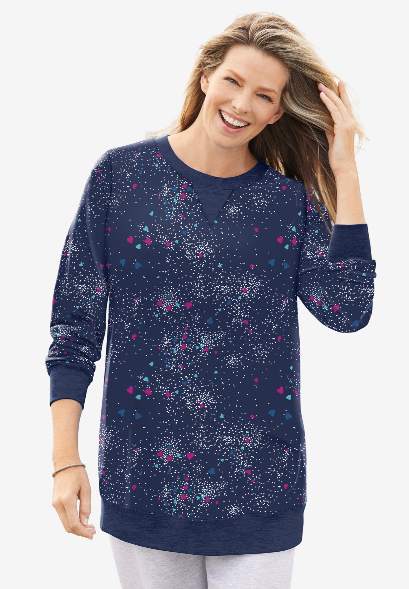Plus Size Women's Fleece Sweatshirt by Woman Within in Navy Sprinkle Heart (Size 6X)