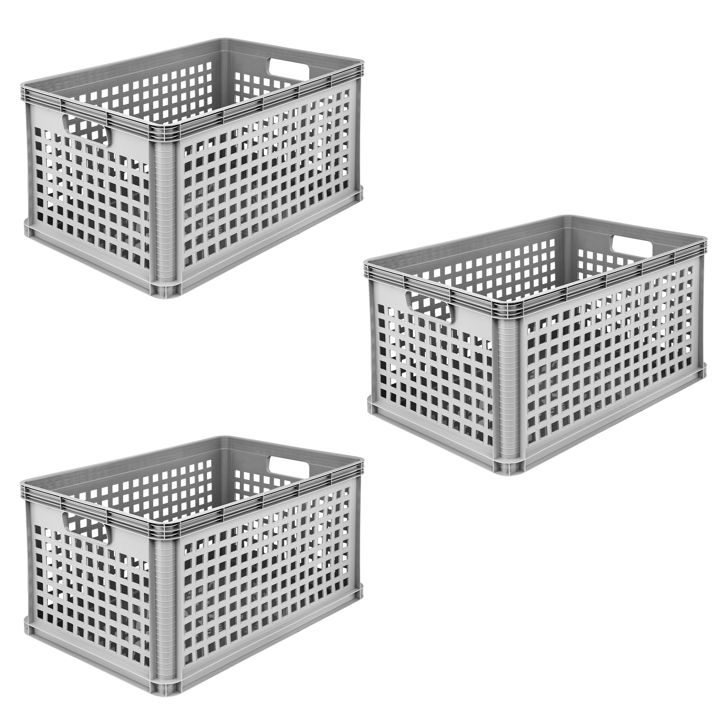 Transportbehälter KEEEPER "Transportkorb robert, 3er Set, 64 L, 60 x 40 x 32 cm", nordic grau, B:40cm H:32cm L:60cm, Kunststoff, Transportboxen, säure- und laugenbeständig, 60 kg Tragkraft