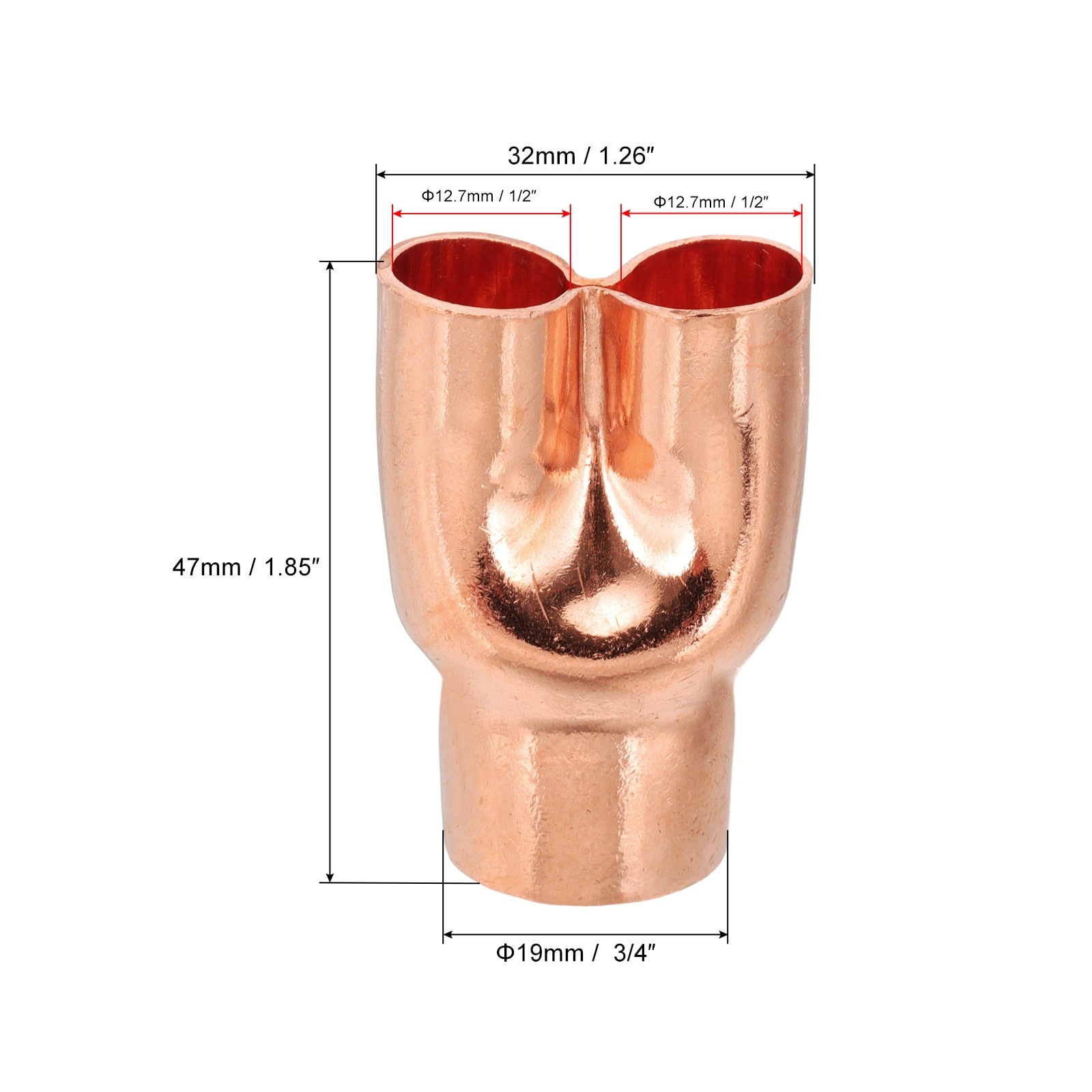 Y Type Copper Fitting Welding Joint Split Union Intersection for HVAC, Air Conditioning Refrigeration - Brown