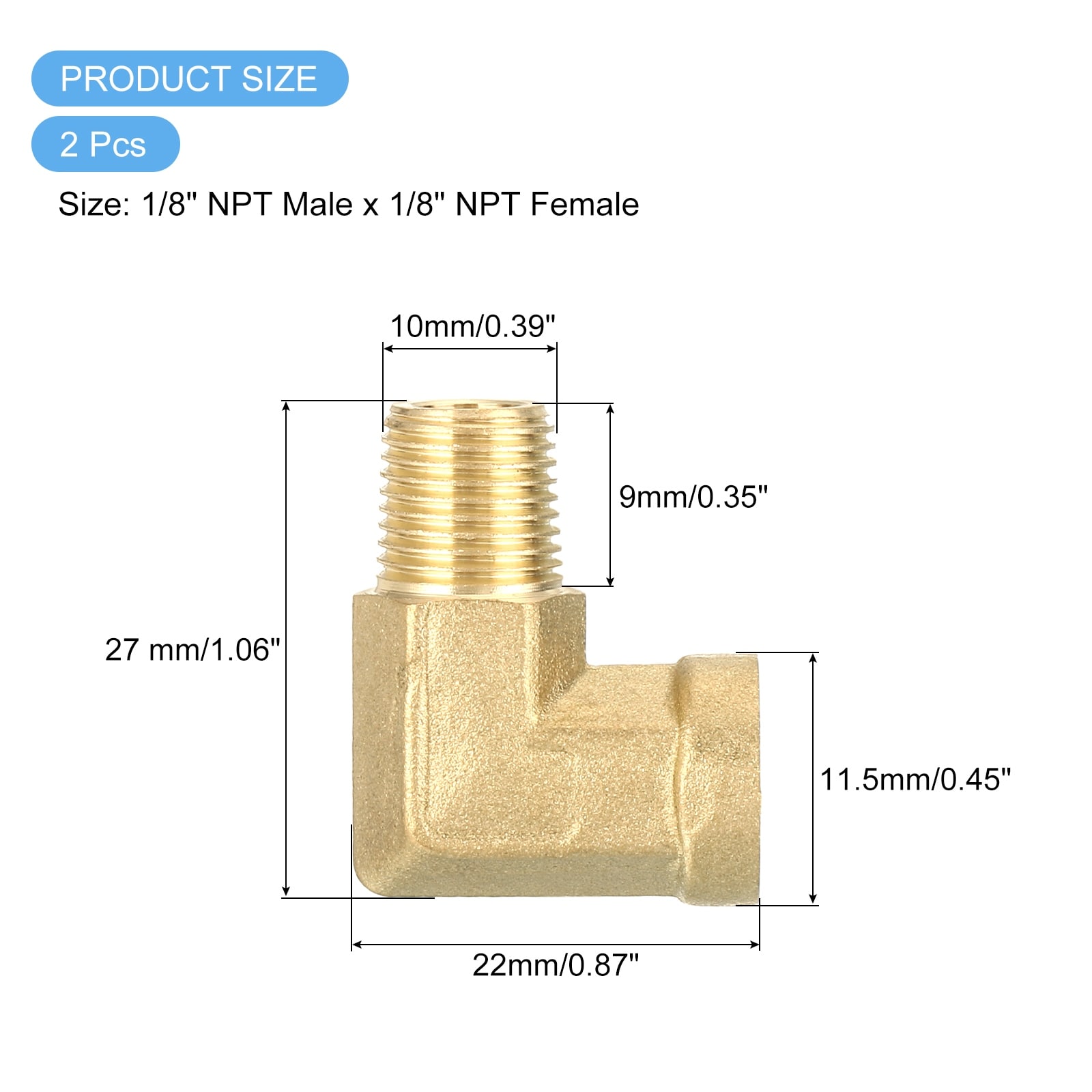 Brass Pipe Fitting 90 Degree Street Elbow Brass Pipe Connector for Gas, Air, Oil, Propane - Copper Color