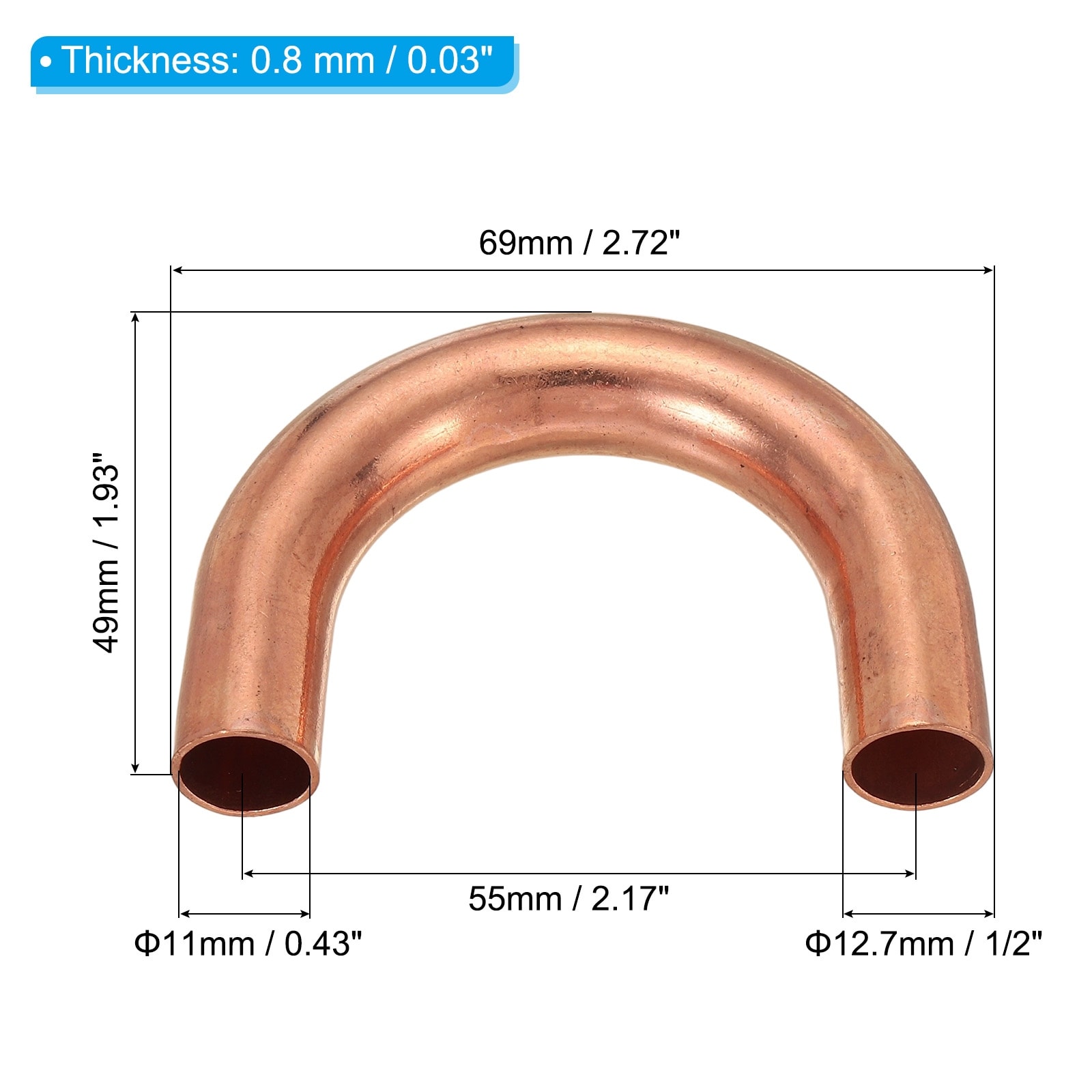 Elbow Copper Pipe Fitting, 180 Degree Bend Welding Sweat Solder Connection for HVAC Air Conditioner Plumbing - Yellow
