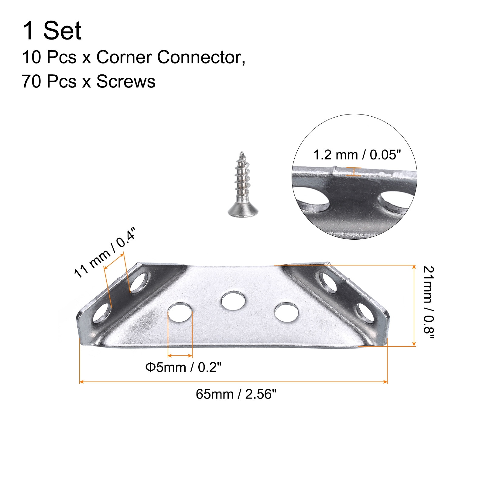 Universal Stainless Steel Furniture Corner Connector with Screws - Silver Tone