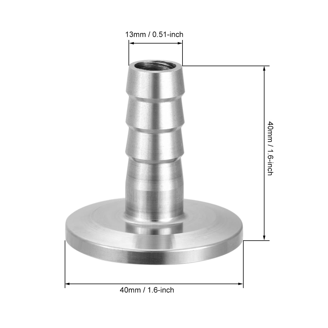 Stainless Steel KF10 Flange to 8mm Rubber Hose Barb Adapter for Vacuum - Silver
