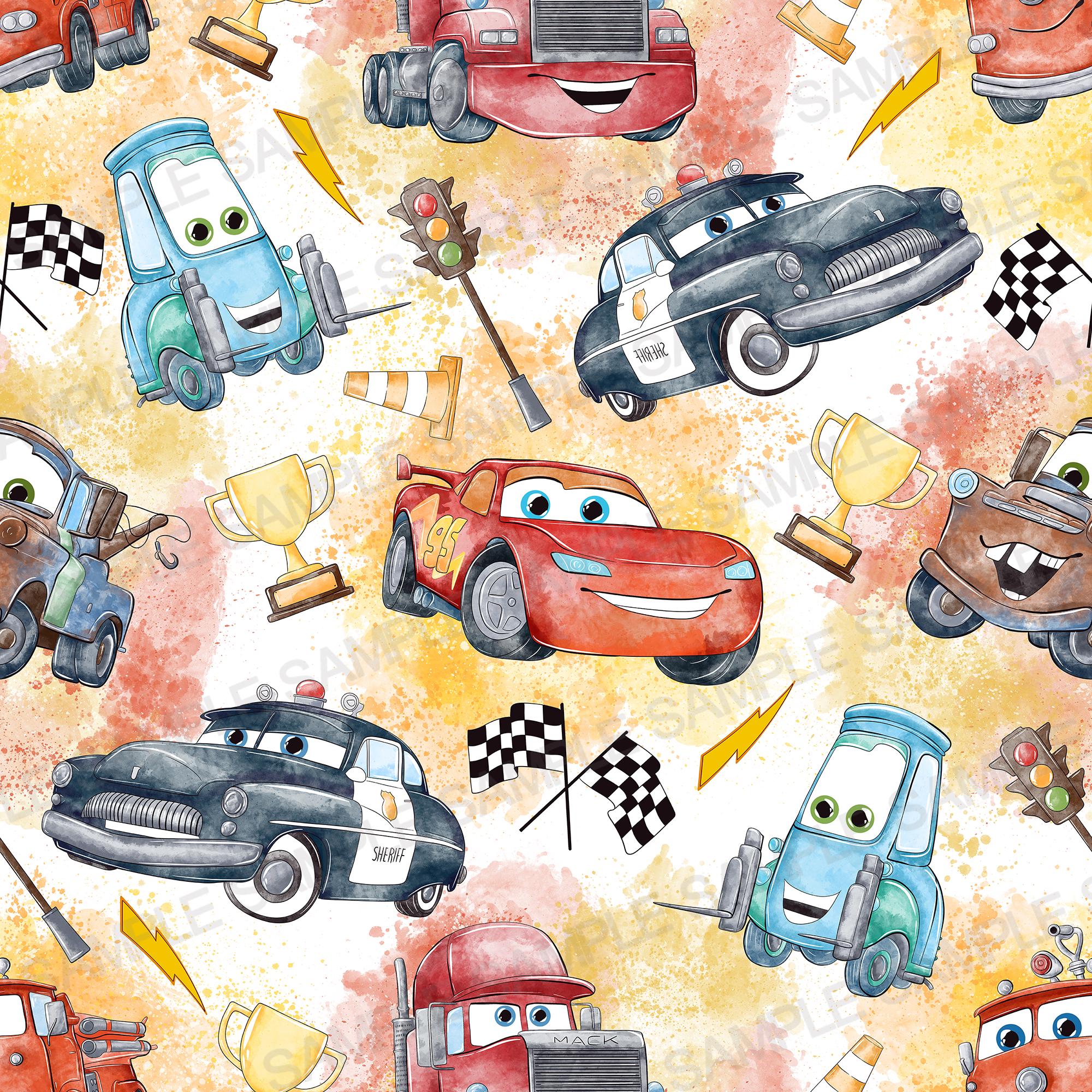 Modello senza cuciture di automobili Modello di automobili Modello digitale di McQueen Modello digitale di automobili Modello di sfondo acquerello di