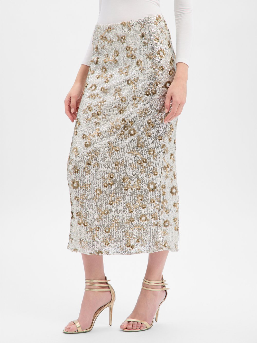 Msch Copenhagen Paillettenrock Damen silber, XS