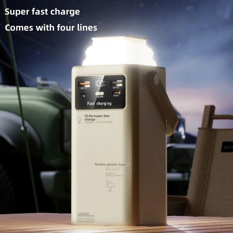 Banque d'alimentation d'urgence extérieure portable, batterie externe pour smartphone, batterie de secours 50000mAh avec câble intégré, lumière de camping 50000mAh batterie externe chargeur rapide for