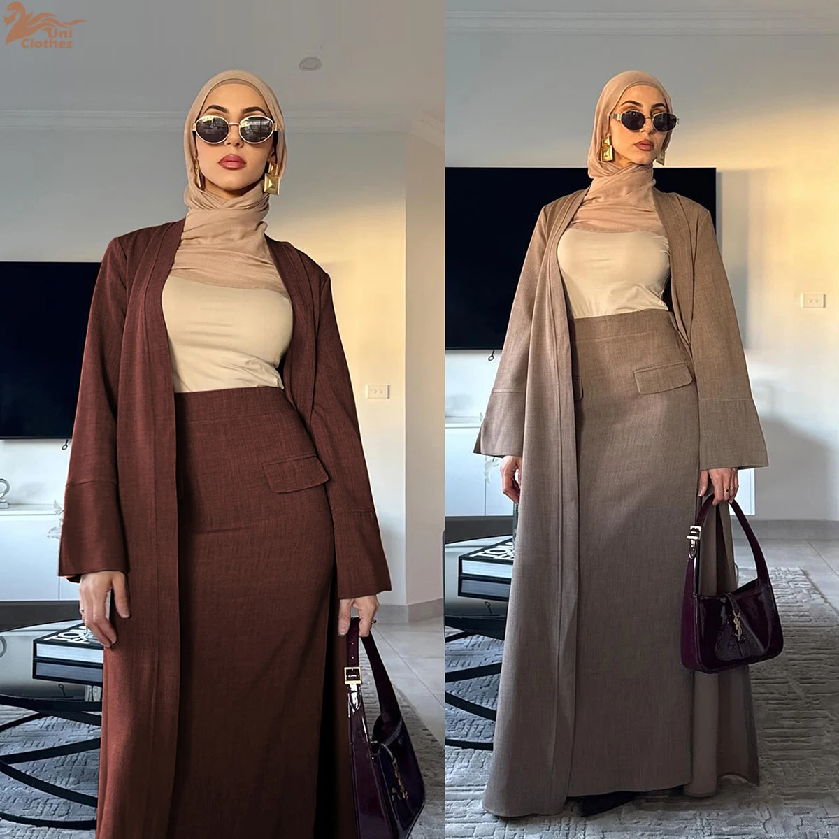 Uni 2025 Abaya femmes robe musulmane vêtements islamiques robes de mode femmes haut et jupe 2 pièces Abaya ensemble vêtements pour femmes