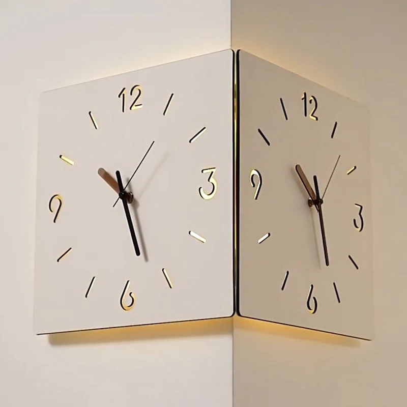 Moderne doppelseitige Eckwanduhren Luxusuhr Uhr Kreative Wohnzimmer Design Uhren Minimalistische Uhren Wohnmöbel