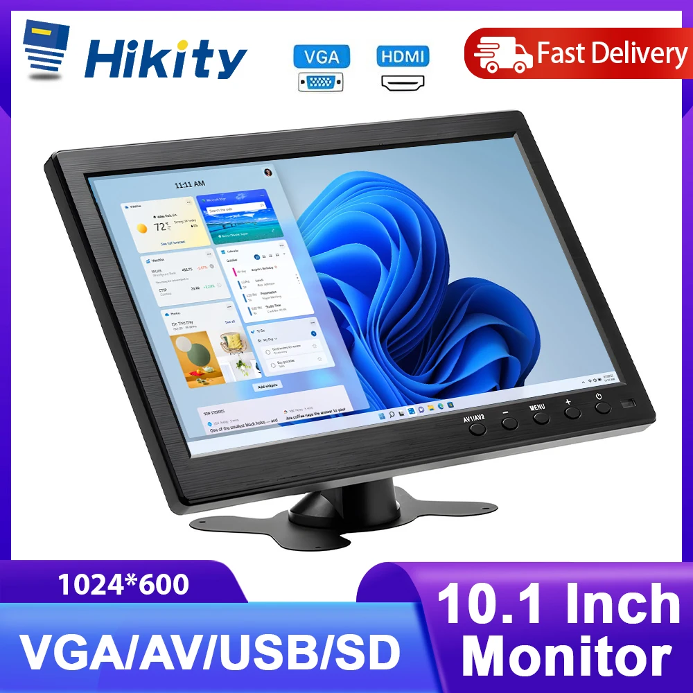 Hikity Reverse Monitor 10,1'' Auto Monitor VGA/BNC/USB/HDMI/AV-eingang TFT LCD Bildschirm Dashboard Sicherheit Monitor TV & Computer 12V Image