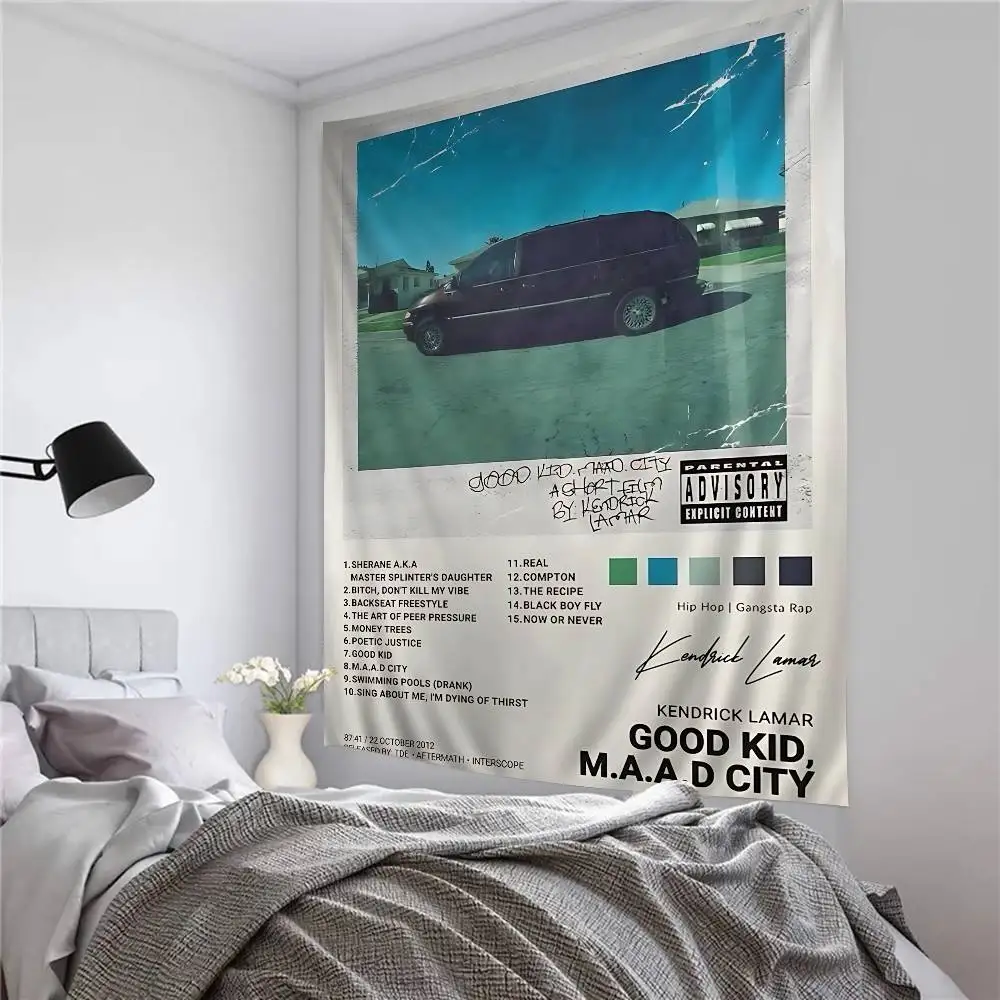 Kendrick Lamar Good Kid Maad City Hip Hop Musik Album Cover Bunter Wandteppich Wandbehang Günstige böhmische Wandteppiche