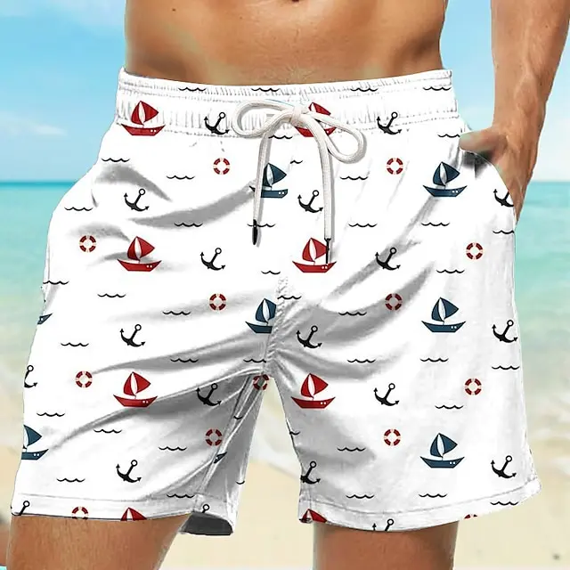 Herren-Boardshorts, Badehose, Kordelzug, elastisch, schnell trocknend, kurz, Strand, hawaiianisch, lässig, Schwarz, Weiß, mikroelastisch Image