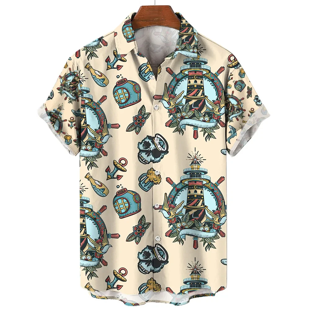 Lustige Meerjungfrau Strand Hawaii Blumen hemd Männer 3d gedruckt lässig Mode Kleid Streetwear Mann Kleidung Slim Fit Camisas Casuais Image
