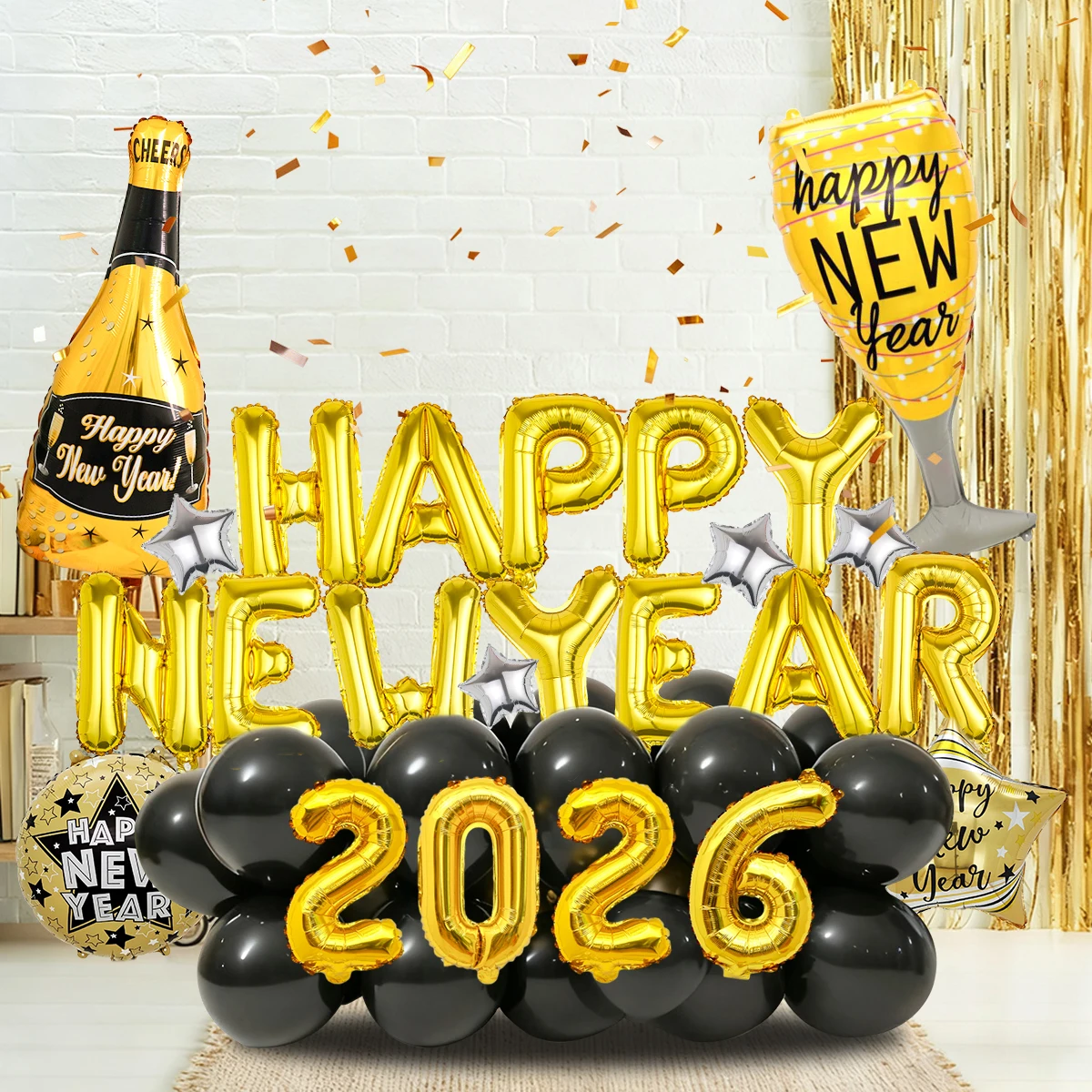30 Stück 2026 Neujahrs-Ballon-Set, Weinglas, geeignet für Neujahrsparty-Dekoration und 2026 Frohes Neues Jahr, Party-Dekoration-Requisiten Image