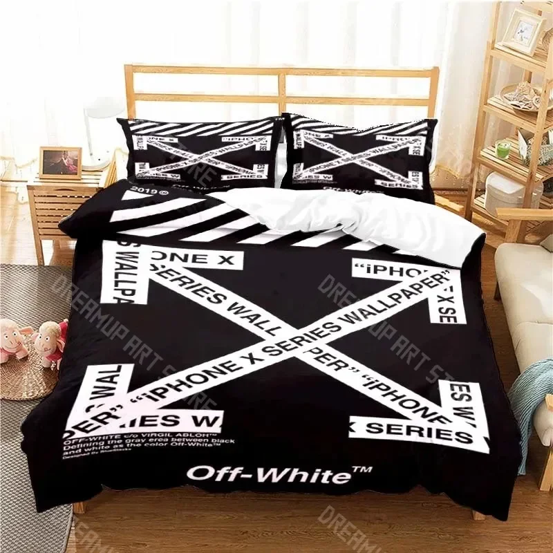 3D-Druck Mode Off Logo Weiß Bettwäsche Set Jungen Mädchen Twin Queen King Size Bettbezug Kissenbezug Bett Jungen Erwachsene Heimtextilien Image