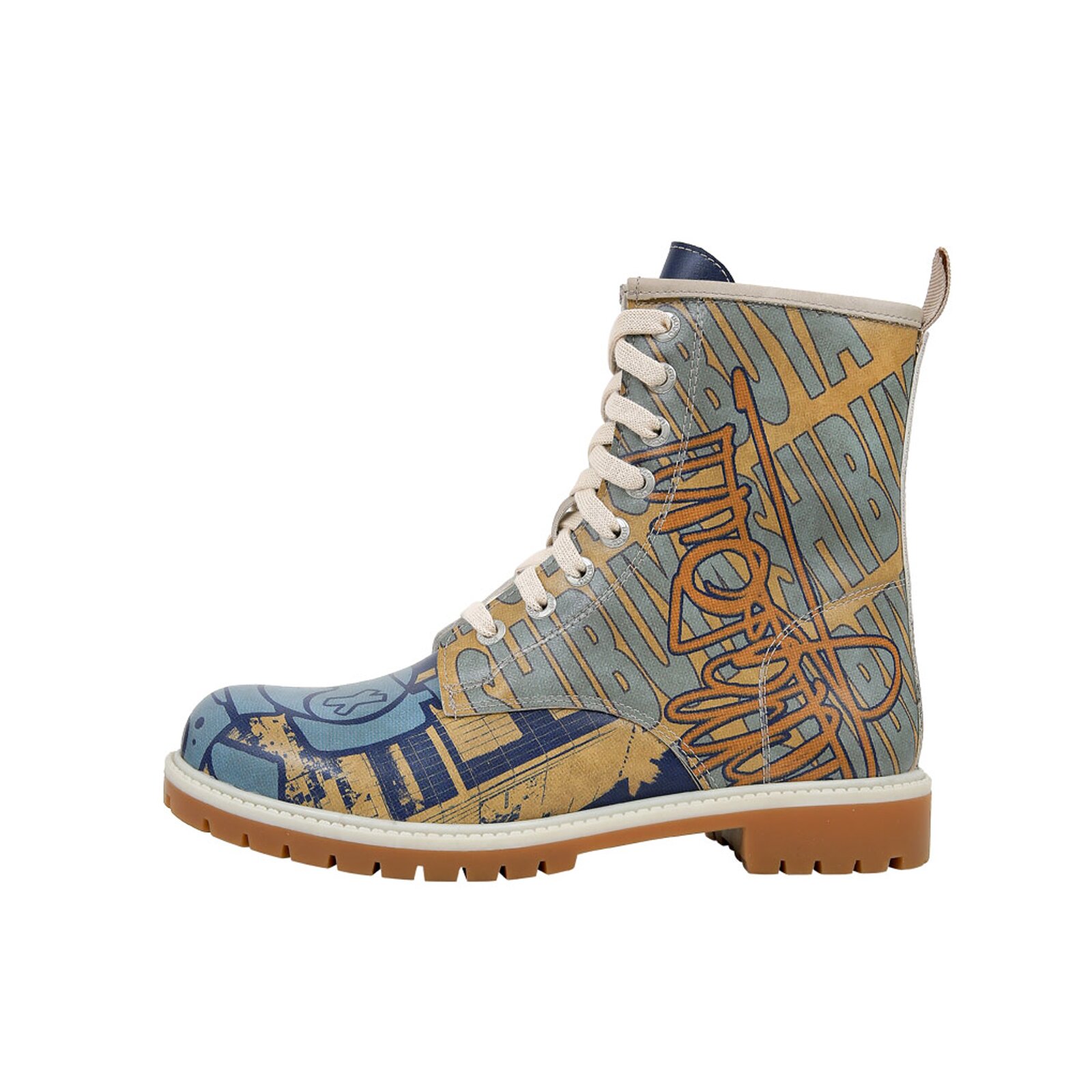 Schnürboots DOGO "Longe Boots Schnürstiefel Dynamic Spirit Damen Stiefeletten", Damen, Gr. 40, Normalschaft, gelb, blau, Lederimitat, Schuhe Schnürboots, Handgefertigt