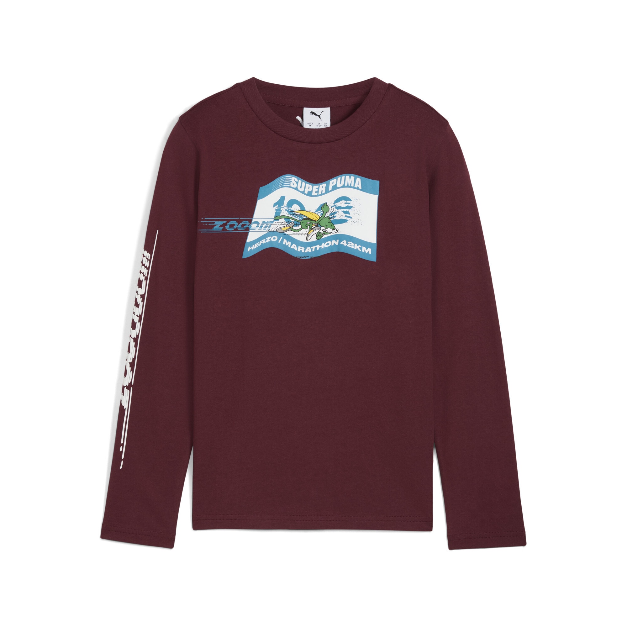 T-Shirt PUMA "Super PUMA Graphic Langarmshirt Jungen", Jungen, Gr. 164, rot (ruby shimmer rot), 100% Baumwolle, bedruckt, regular fit, Rundhals, Shirts T-Shirt