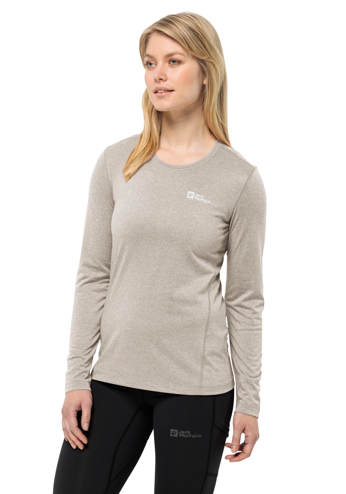 Rundhalspullover JACK WOLFSKIN "SKY THERMAL L/S W", Damen, Gr. S (36), palesand, Oberstoff: 100% POLYESTER, Pullover Rundhalspullover