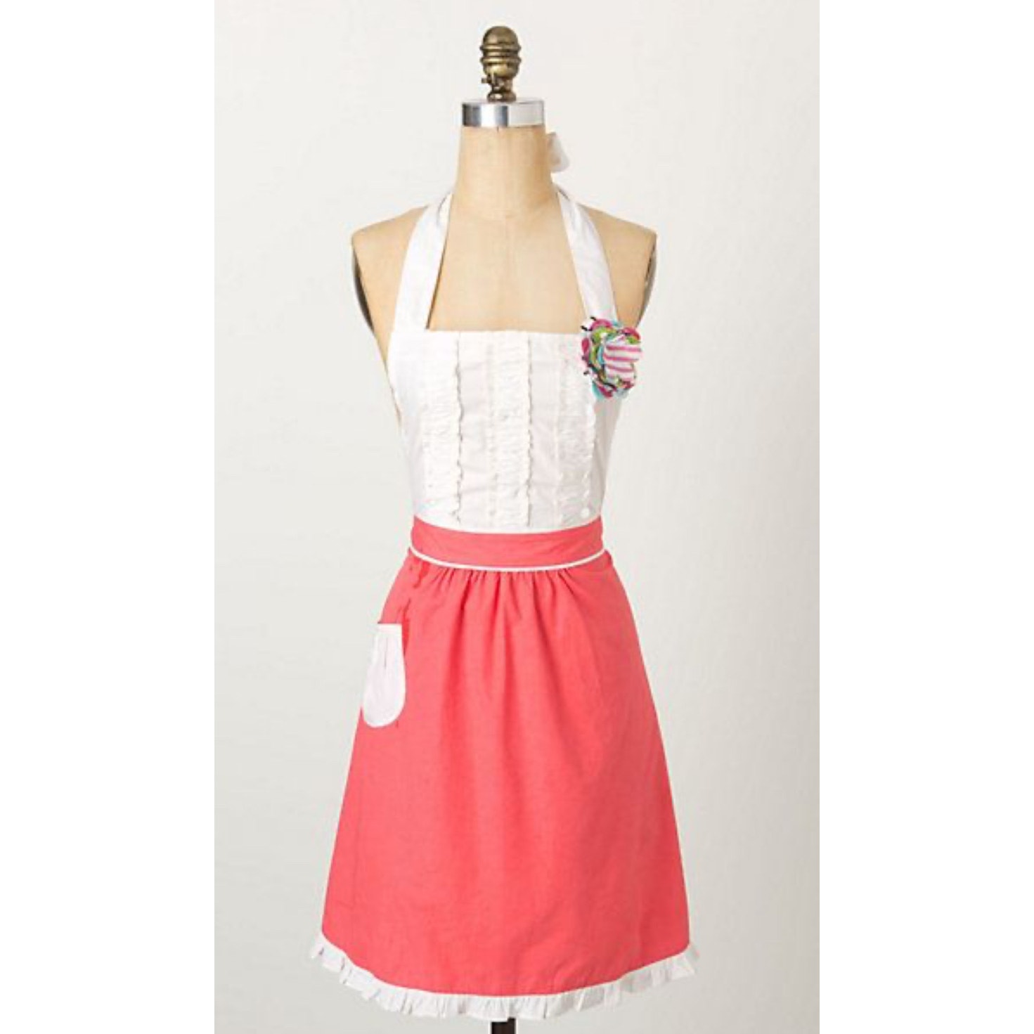 Anthropologie Kitchen | Anthropologie Pink White Coral Tea And Crumpets Ruffle Apron Cotton Stitching | Color: Pink/White | Size: Os