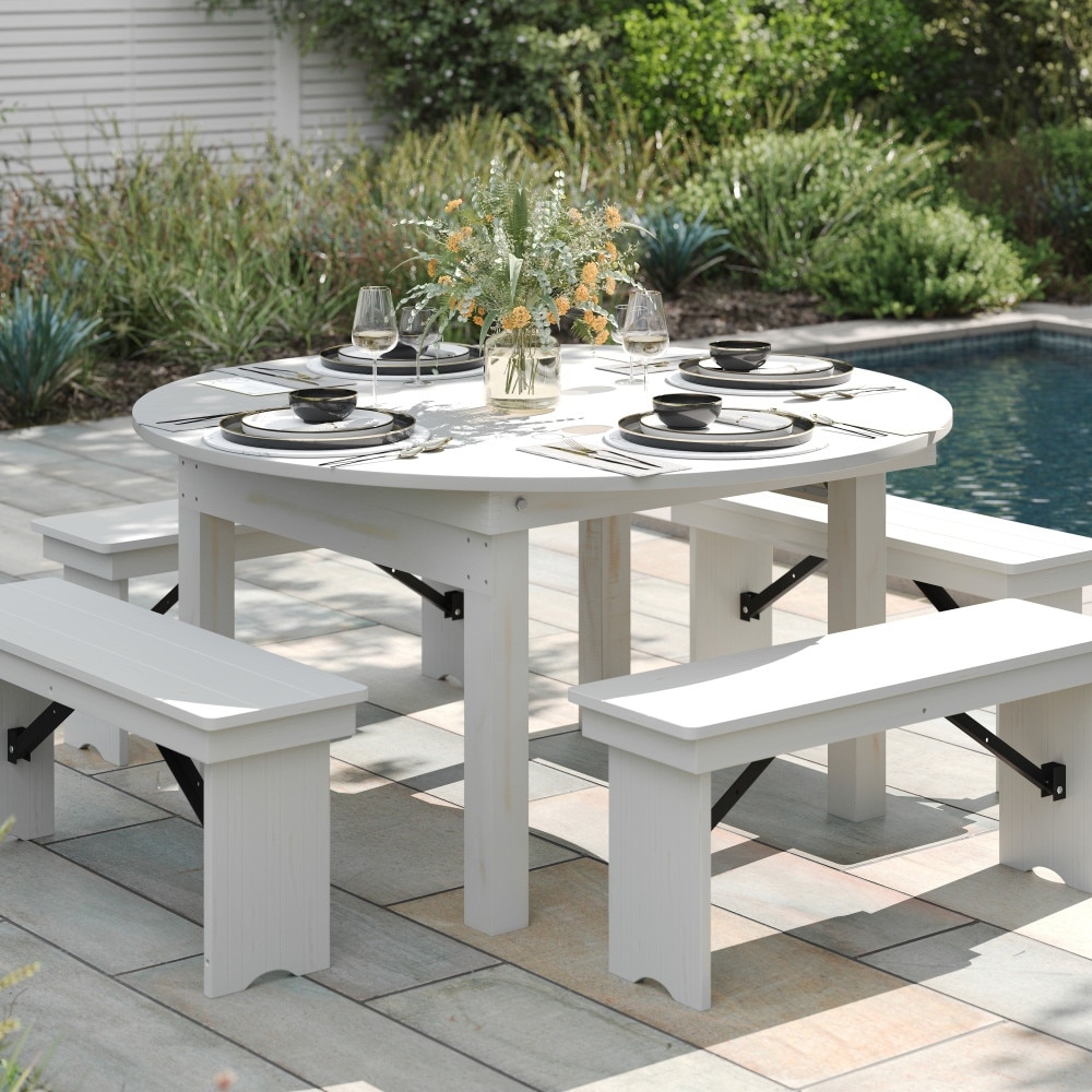 60" Round Antique Rustic Solid Pine Folding Farm Dining Table - 59.75"W x 59.75"D x 30"H