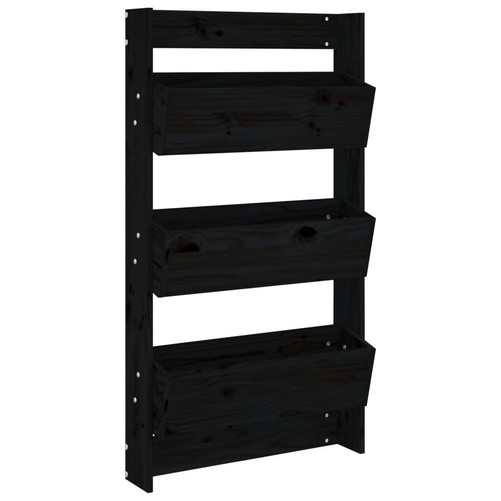 vidaXL Wand-Pflanzkübel 3 Fächer 60x18,5x110 cm Schwarz Kiefernholz Image